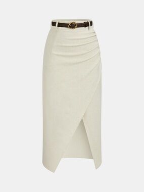 Commense Cream Wrap-Front Midi Skirt with Belt